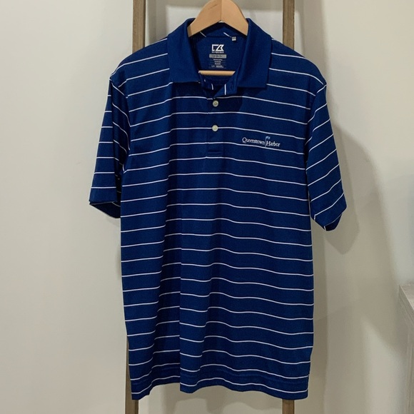Cutter & Buck Other - Cutter & Buck Navy White Striped Golf Polo Shirt Men’s Size Large